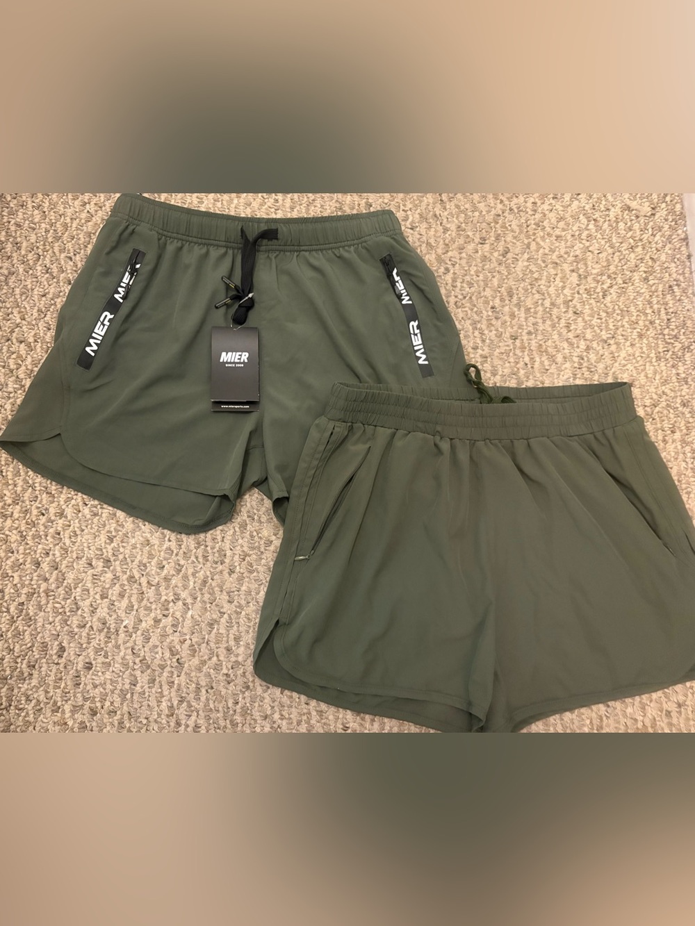 MIER Pair of Men’s Athletic Running Shorts with Zipper Pockets, XS